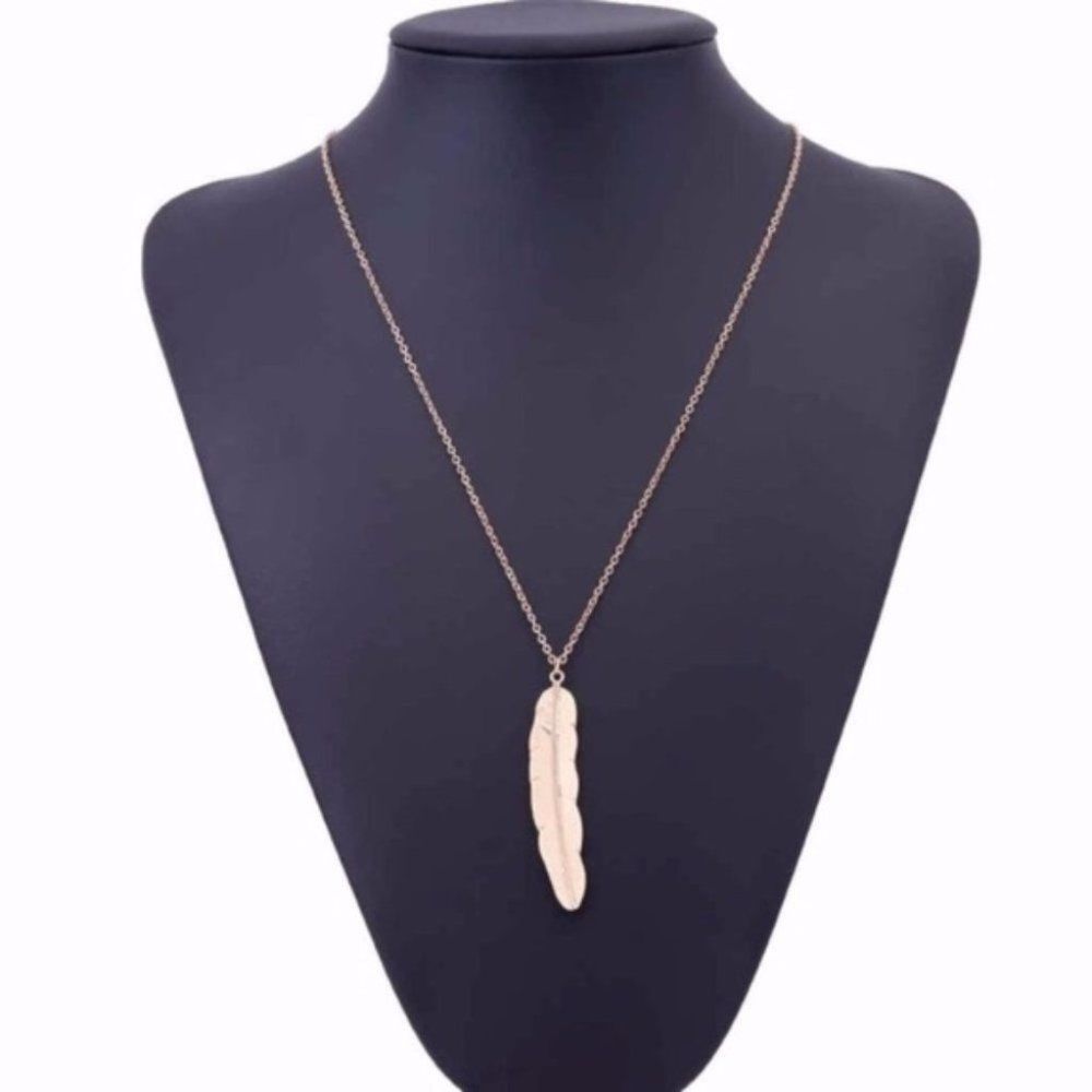 5/$25 Feather Pendant Long Chain Necklace - Picture 4 of 7